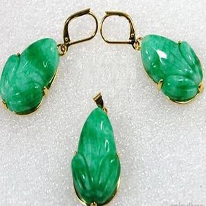 Fashion smycken grön naturlig jade groda gul krok hängande örhängen halsband