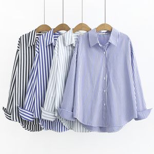 여자 플러스 사이즈 Tshirt 대형 플러스 크기 인과 여성 셔츠 여자 봄 여름 줄무늬 셔츠 221121