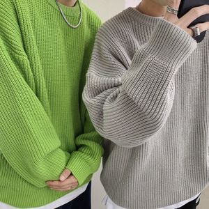 Erkek Sweaters Erkekler Crewneck Saf Renk Örgü Sonbahar Kış Kırış Pullover Sokak Giyim Temel Sweater Jumper Erkek 221121
