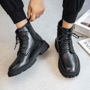 Boots Korean Style Mens Leisure Black Platform Trend Оригинальная кожа