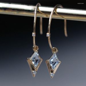 Stud Earrings Original Diamond-studded Diamond-shaped Blue Tourmaline Retro Compact Charm Ladies Brand Silver Jewelry