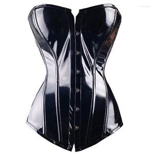 Espartilhos Espartilhos Feminino PVC Overbust Cintura Espartilho Steampunk Bustier Top Modelador Corporal Banquete Festa Sexy Couro Emagrecimento Roupas