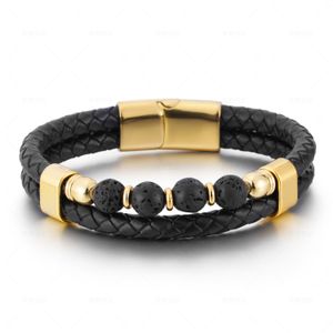 Braceletes de couro trançado em camadas de corrente para homens ligam as contas de pedra de 8 mm de corda com punho de punho magnético corda Bangle La Dh387