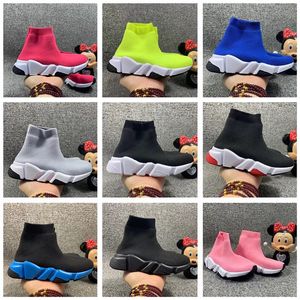 2022 mit Box Infant Kids Knit Speed Sock Runners Gestrickte Mid High Laufschuhe Schwarze Trainer Weinrote Turnschuhe Kinder Mädchen Jungen Sportschuhe Größe Eur24-35