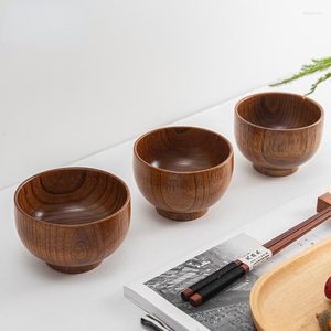 Servis uppsättningar 1 st träskål japansk stil trä ris soppa sallad behållare stor liten för barn bordsredskap