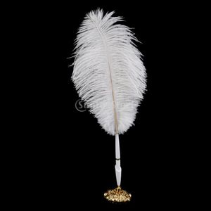 Party Favor Party Favor Ostrich Feather Quill Signing Pen With Metal Holder Wedding Set White Drop Delivery Home Garden Festive Supp Dhfhb