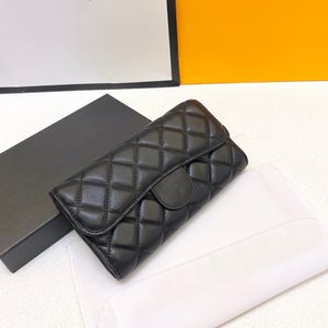 Classic Mini Flap Lambskin/Caviar Leather Wallet Bags Calfskin Real Leather Card Holder Zipper Pouch Multi Pochette quiltad bifold designer handväska med ruta 19x10 cm