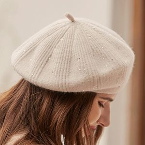 Women Fashion Berets Sweet Lovely Wool Outdoor Travel autumn winter Windproof Hats For Ladies Party knit Dome Top Cap