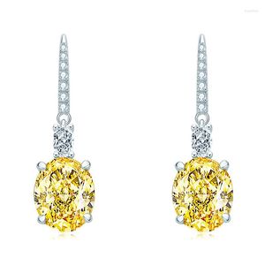 Dingle örhängen 925 Sterling Silver High Carbon Diamond Shiny Yellow Diamonds 9 11mm Oval Drop Anniversary Gift