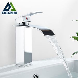 Bathroom Sink Faucets Rozin Cold Water Basin Faucet Waterfall Vanity Single Lever Chrome/Black Brass Washing Mixer Taps 221121