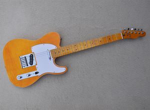 Sarı 6 Dizeler Beyaz Pickguard Alevli Akçaağaç Kaplama ile Elektro Gitar İstek olarak özelleştirilebilir