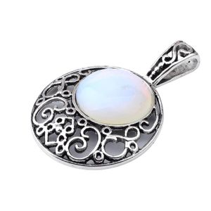 Lockets semi ädelsten Opal Opalite Pendants 40mm Plated Sier Alloy 20mm Cabochon Crystal Women Necklace Jewelry 60cm Chain Dro Dhufp