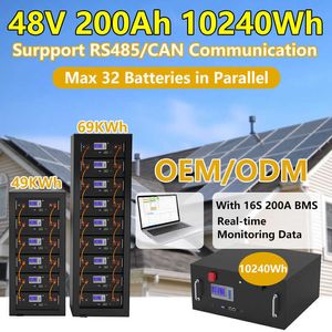 48V LIFEPO4 200AH 150AH 100AH ​​BATERIA DE BATERIA 51,2V 10KWH com RS485 CAN 32pcs em paralelo para energia de armazenamento de energia