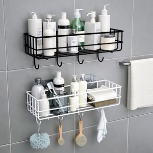 Bathroom Shelves Shower Wall Shelf Punch Free Black White Storage Suction Basket Rack Kitchen Accessories MJ 221121