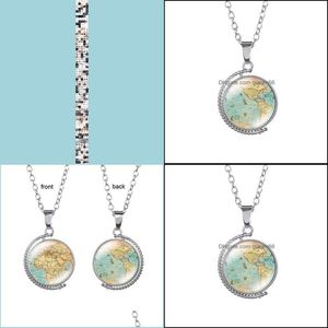 Colares de pingentes de colar de mapa do mundo Gem dupla face de vidro cabochon colares rotatáveis ​​para mulheres Cadeia de camisola F Dhjat