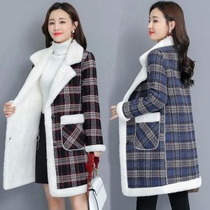 Mulheres combina o inverno coreano e jaqueta de veludo e veludo quente quente articulada de roupas longas longas casacos de cordeiro de tamanho grande feminino parkas 221119
