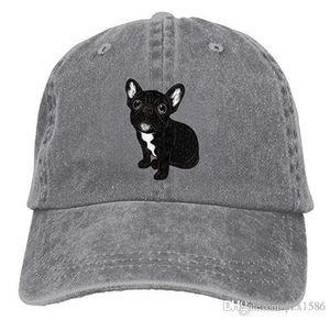 pzx Men Women039s Cute Brindle Frenchie Puppy Vintage Cotton Denim Baseball Cap Hat9133261
