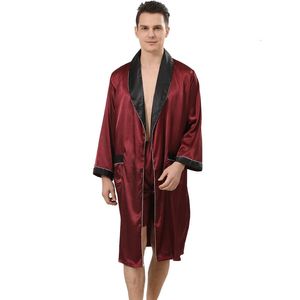 Män S Sleepwear Red Color Silk Nightgown Shorts Tvådelad kostym för våren och sommaren långärmad plusstorlek sätter män 221119