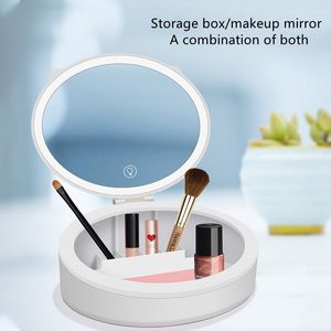 Pudełka do przechowywania Organizator kosmetyków z LED Light Mirror damskie makijaż w torbie biżuterii łazienka
