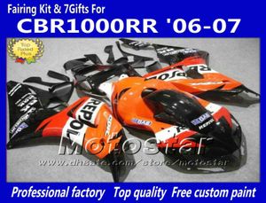 7 regali in iniezione stampaggio di moto per moto per Honda CBR1000RR 06 07 CBR 1000RR 2006 2007 set di carenati arancione LL388783074