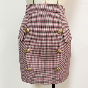 Röcke HOHE QUALITÄT EST 2022 Modedesigner Rock Damen Lion Buttons Plaid Houndstooth Mini