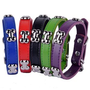 Dog Collars Leashes Pu Leather Dog Collar Bone Shaped Studded Collars For Small Dogs Puppy Pet Supplies Red Black Purple Colors Si Dhlou