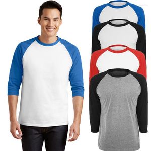 Men's T Shirts 3/4 Sleeve T-Shirt With Contrast Raglan Sleeves O-neck Cotton Blend Mens Basic S-XXL