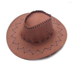 Boinas 1PC UNISSISEX Suede Cowboy Hat jazz abrangente Brim felt Fedora estilo ocidental panamá fantasia vestido de moda acessórios