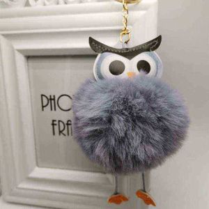 Keychains Cute Owl Fur Ball Keychain Women's Leather Doll Animal Car Bag Pendant Key Ring Fashion Trend Gift T220909