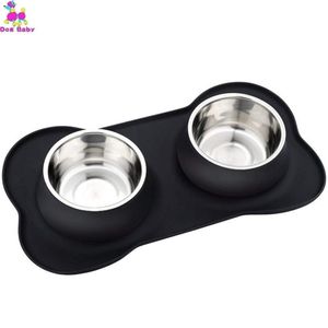 Dog Bowls Stainless Steel Water And Food Feeder With Non Spill Skid Resistant Silicone Mat For Pets Puppy Small Medium Dogs Y200922306Z