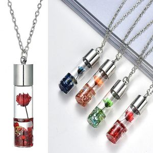 Pendant Necklaces Fashion Dried Flower Necklace For Women Handmade Glass Wishing Bottle Permanent Preservation Link Chain Jewelry Gifts
