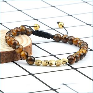 Beaded Natural 6Mm Tiger Lava Bangle Irregar Copper Beads Braided Bracelet For Women Men Handmade Ethnic Tibetan Jewelry Drop Delive Dhtnj