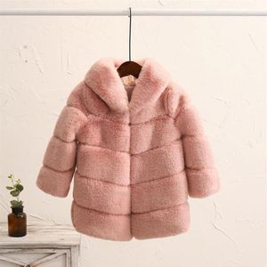 Winter Girls Faux Fur Coat Hooded Baby Girl Rabbit Fur Jackets And Coats Warm Parka Kids Outerwear Clothes Thicken Girls Coat LJ202986