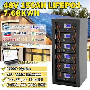 LifePO4 48V 150AH 100AH ​​200AH Bateria de bateria 51,2V 7kWh 10kWh embutido 16S 200A BMS RS485 CAN 32 Parallel 10 Years Lifespan