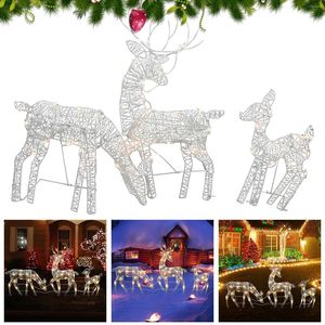 Christmas Decorations 3 PCS Decoration Ornaments Gold Deer Elk Led Light Tree Scene Room House Navidad Year