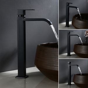 Rubinetti per lavabo da bagno Rubinetto per lavabo Cascata in acciaio inossidabile Rubinetto per vaso alto Nero opaco Singolo acqua fredda Deck Mount Lavotory 221121