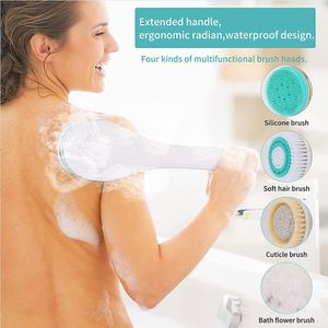 best selling Waterproof 4 In Electric Bath Shower Brush Rotating Scrubber Shower Brush Long Handle Spa Exfoliation Clean Face Body Massager R