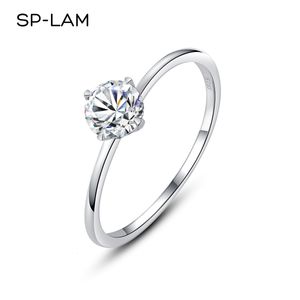 Solitaire Ring Thin s for Women 925 Silver Real 0.5CT D Color VVS Classic 4 Prongs Engagement Girls Finger Green Gift Box 221119