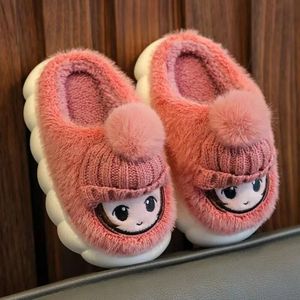 Pantofola Cute Red Hat s Ragazze Ragazzi Indoor Cartoon Slides Inverno Cotone Peluche Scarpe Soft Baby Kids Floor Infradito Fluffly 221121