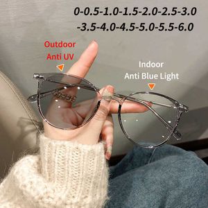 Óculos de sol Frames fotochrômicos miopia óculos femininos Anti-azul de óculos coreanos de estilo coreano Glasses de computador -1.0-1.5-2.0-2.5-3.0 a -6.0 T2201114
