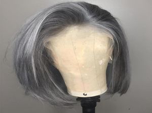 150 densitet grå peruk färgade mänskliga hår peruker transparent HD brasiliansk rak kort bob spets front frontala stängning för kvinnor blac9413502