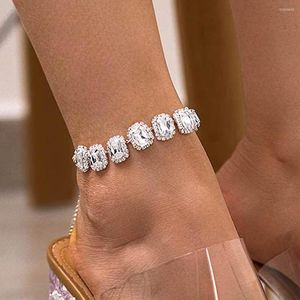 Anklets VCU Fashion Big Square Crystal Anklet Chains Wholesale Women Beach Barefoot Sandals Foot Chain Bracelet Leg Jewelry