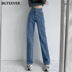 Frauen Jeans BGTEEVER Vintage Lose Doppel Taste Weibliche Denim Hosen Frühling Hohe Taille Gerade Frauen Hosen 221121