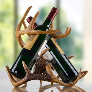 Столковые винные стойки винтаж Buckhorn Sculpture Wine Holder Decorative Rasin Rantlers Bottle Rack Стехарные изделия Орнамент и ремесленные аксессуары 221121