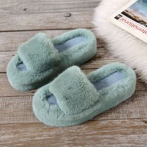 Slippers Daughter Quality Luxury One Word Thick Sole Warm Plus Velvet Home Women Shoes Plush Open Toe Cotton 221119