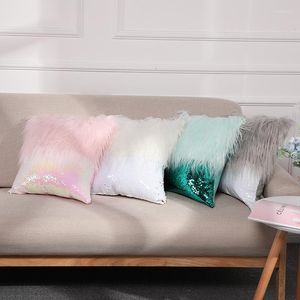 Pillow INS Long Fur Sequins Patchwork Cover Decorative For Sofa Car Home Decor