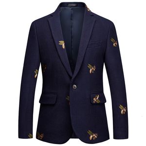 Abiti da uomo Blazer Boutique Fashion Ricamo Lana Casual Business Blazer Giacca da uomo slim blu navy Banchetto di nozze 221121