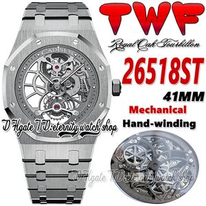 TWF TWF26518 MEKANISK HAND-Winding Mens Watch 41mm Skeleton Dark Grey Dial Double Balance 316L Rostfritt stål Armband 2022 Super Edition Eternity Watches