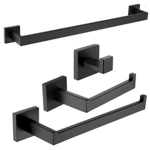 Bath Accessory Set Bathroom Hardware Matte Black SUS304 Stainless Steel Wall Mounted Towel Bar Hand Ring Paper Holder Robe Hooks