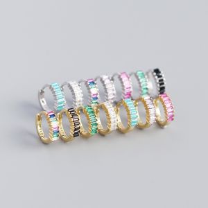 S925 Sterling Silver Hoop Huggie örhängen 18K Guldpläterad Zircon Stone Clear Green Purple Red Black Turquoise Colorful Cz Ear Buckle